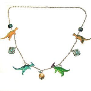 I Love Dinosaurs Statement Necklace Jurassic Dinos With Turquoise Accents Charms